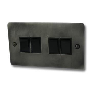 Flat Slate Effect Light Switch (4 Gang/Black Switches)